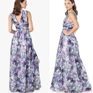 NEW Dress The‎ Population Jaclyn Maxi Dress Violet Floral PLUNGE WOMEN LARGE